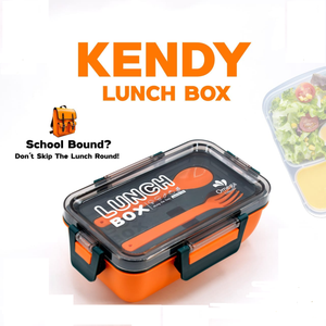 2 Portion Kids School Lunch Box with Spoon & Fork